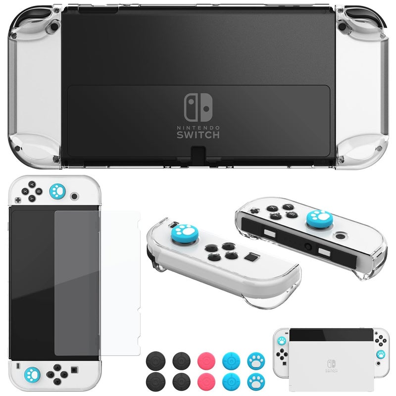 COMCOOL Dockable Case for Nintendo Switch Oled - [9 FT Military Grade Drop Protection] [with Tempered Glass Screen Protector] Crystal Protective Cover for Nintendo Switch Oled - Clear - Image 1